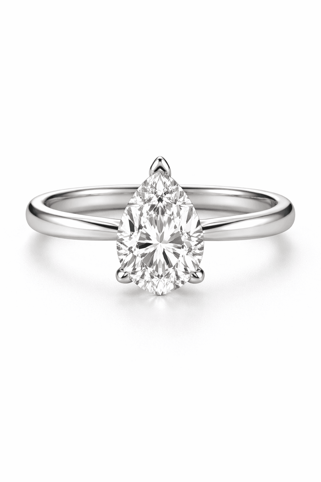 AI-generated pear-shaped engagement ring with solitaire setting in platinum