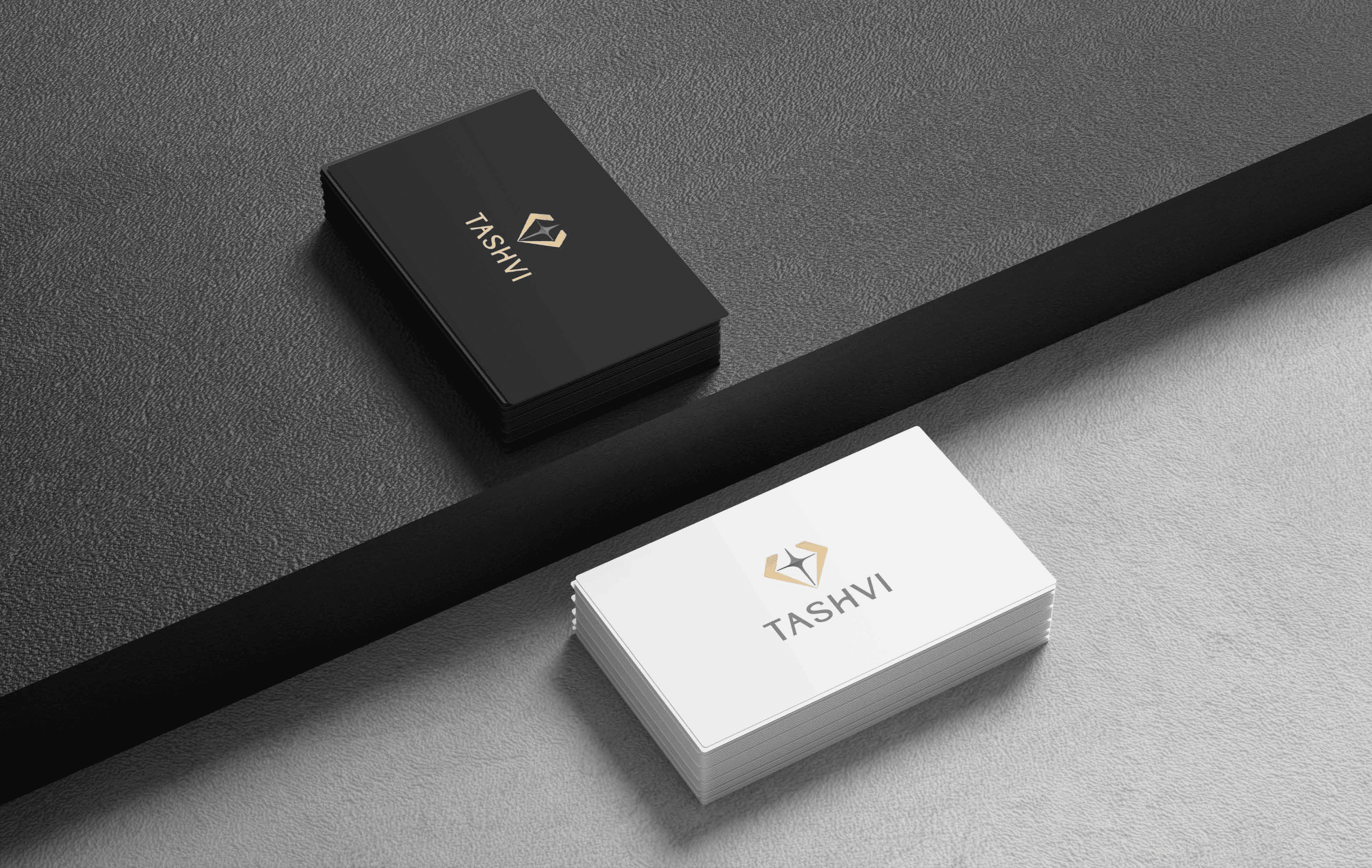 Tashvi luxury jewelry brand identity business cards mockup