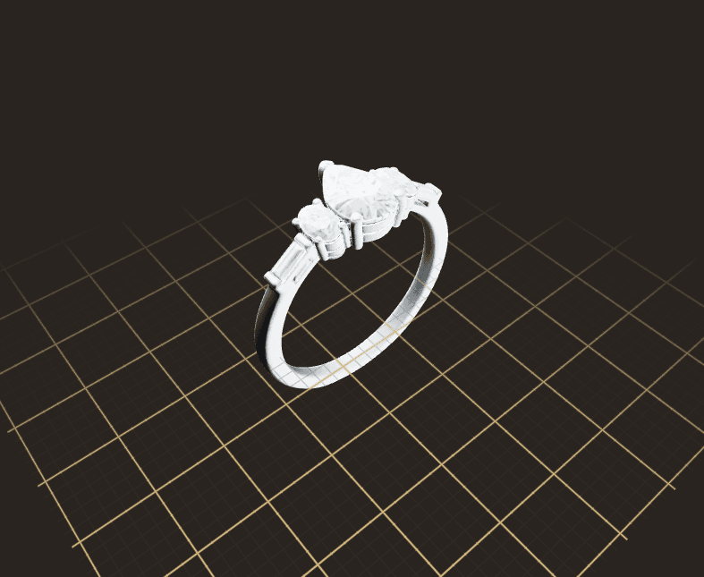 3D mesh of an engagement ring rendered in the Tashvi mesh viewport