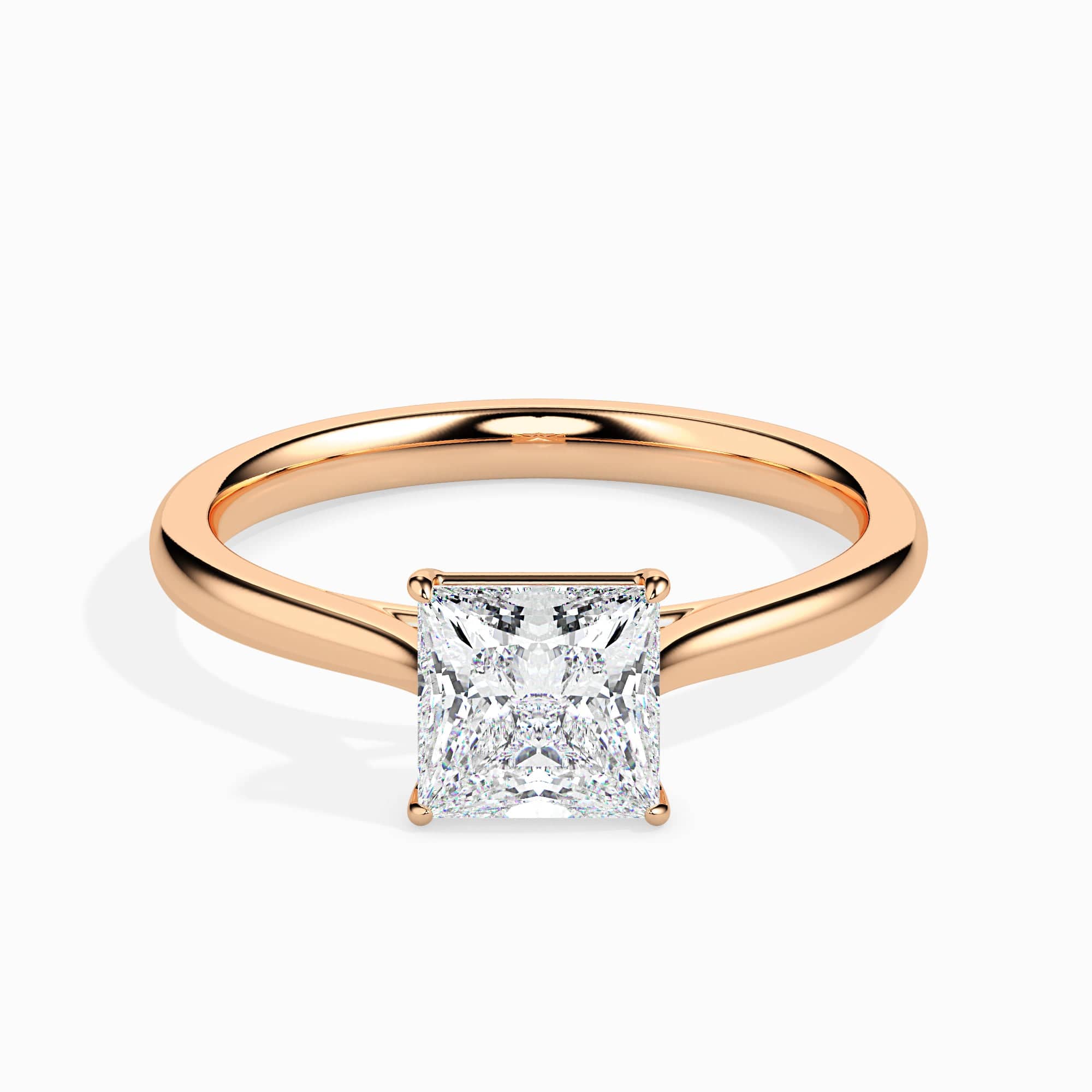 AI jewelry design software rendering of princess cut diamond in rose gold solitaire setting